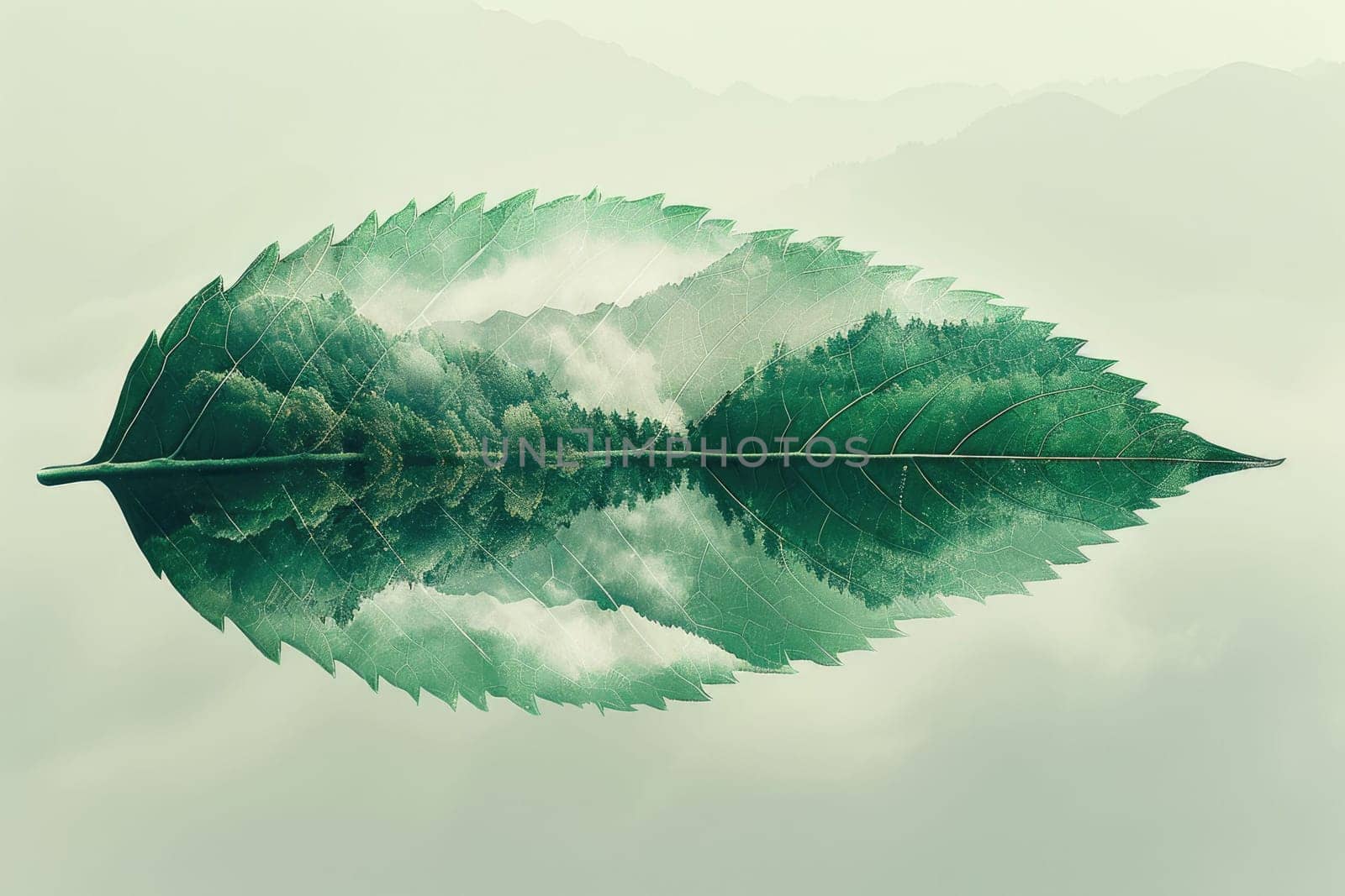 leaf double exposure with beautiful nature background showing concept of sustainability and environmental conservation. aigx04