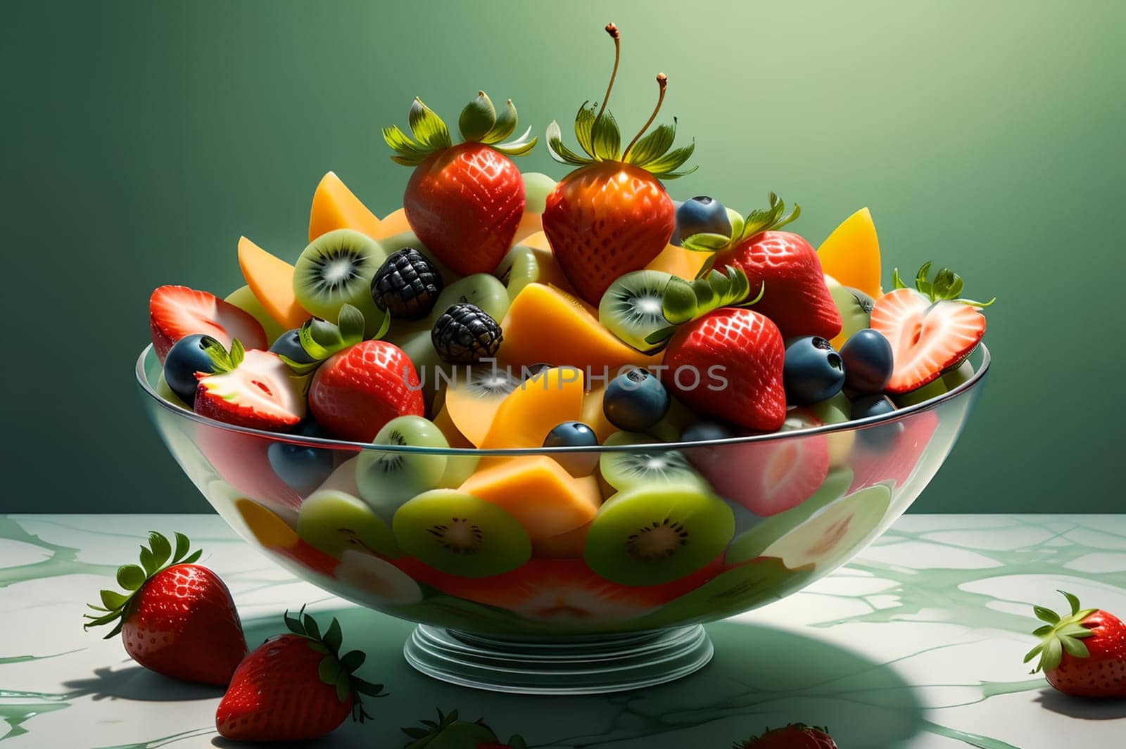 fruit salad with strawberries AI generated image.