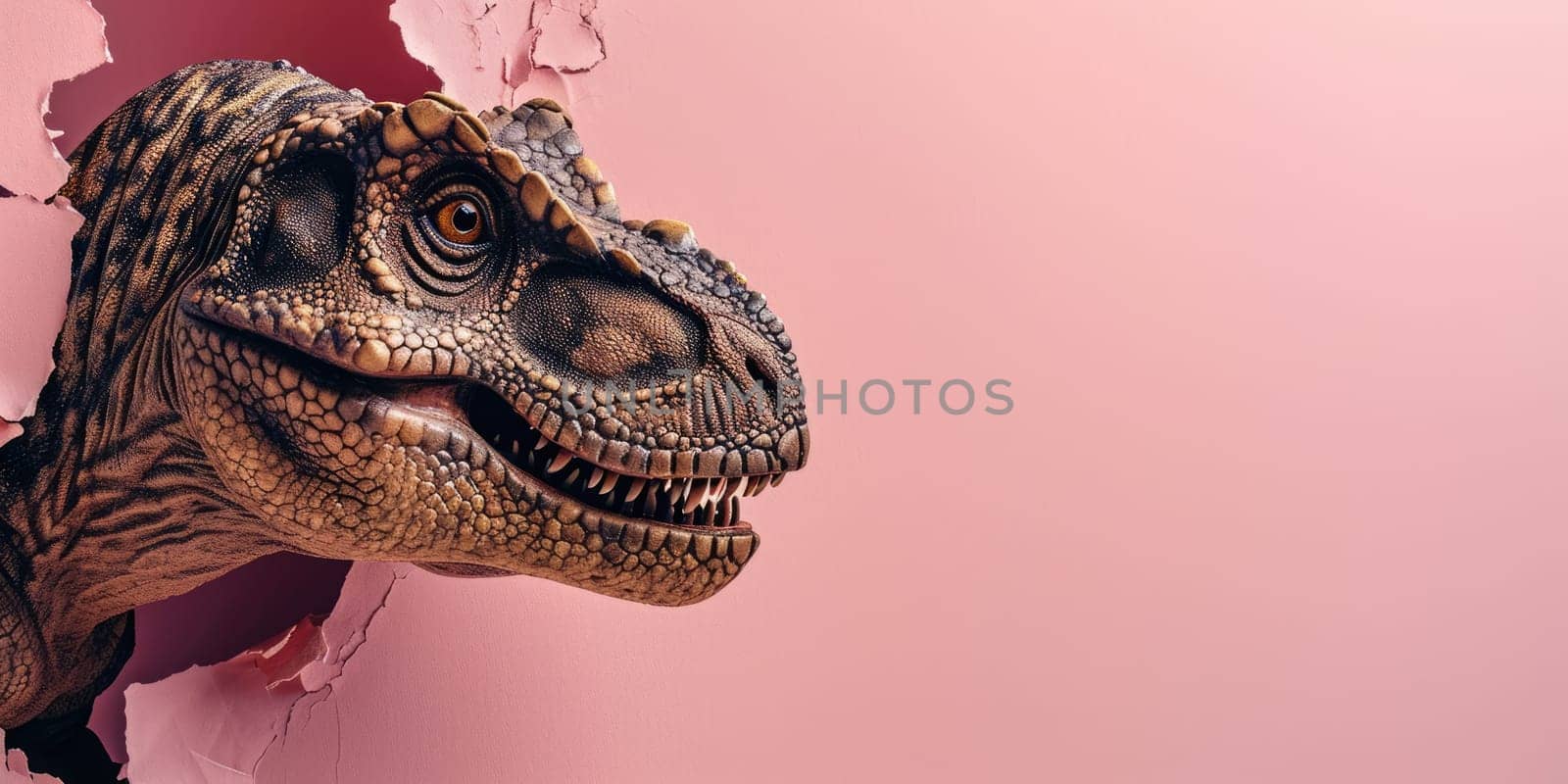 Zoom in picture of breaking pink wall and a t.rex in a hollow pink hole. AIGX03. by biancoblue