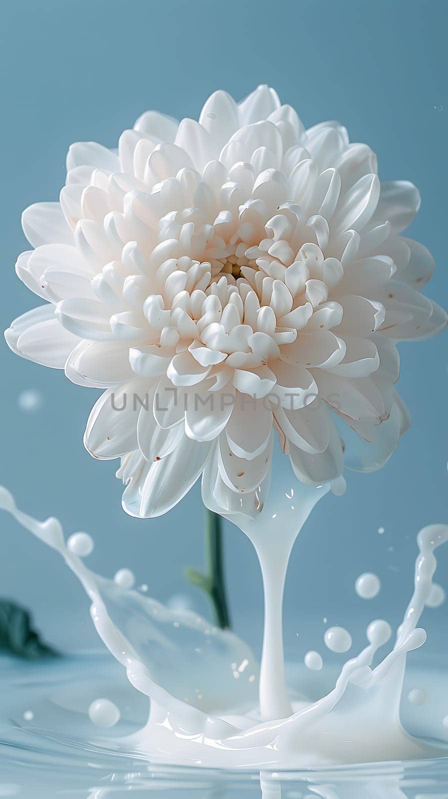 White flower splashing milk in water, creating an artistic display by Nadtochiy