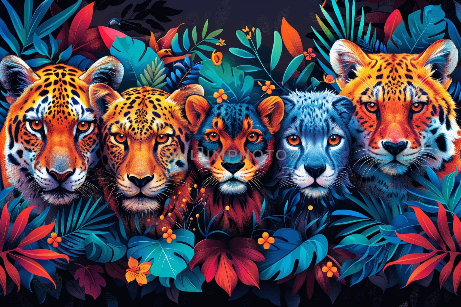 Abstract illustration of animals coming together in colorful forest, representing World Wildlife Day.