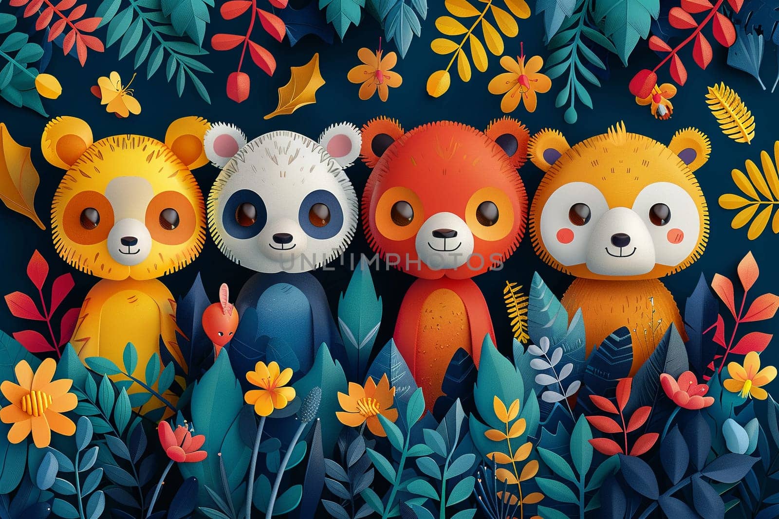 Abstract illustration of animals coming together in colorful forest, representing World Wildlife Day.