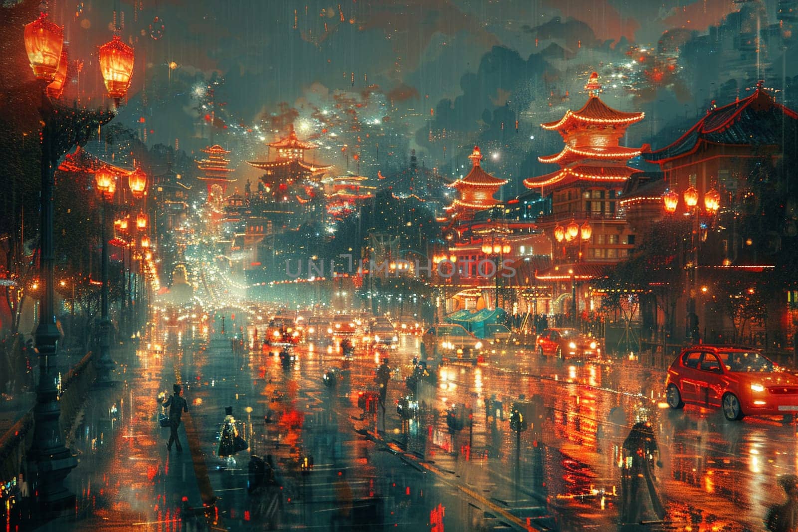 Vibrant digital painting of grand parade with intricate floats for Earth Hour by Benzoix