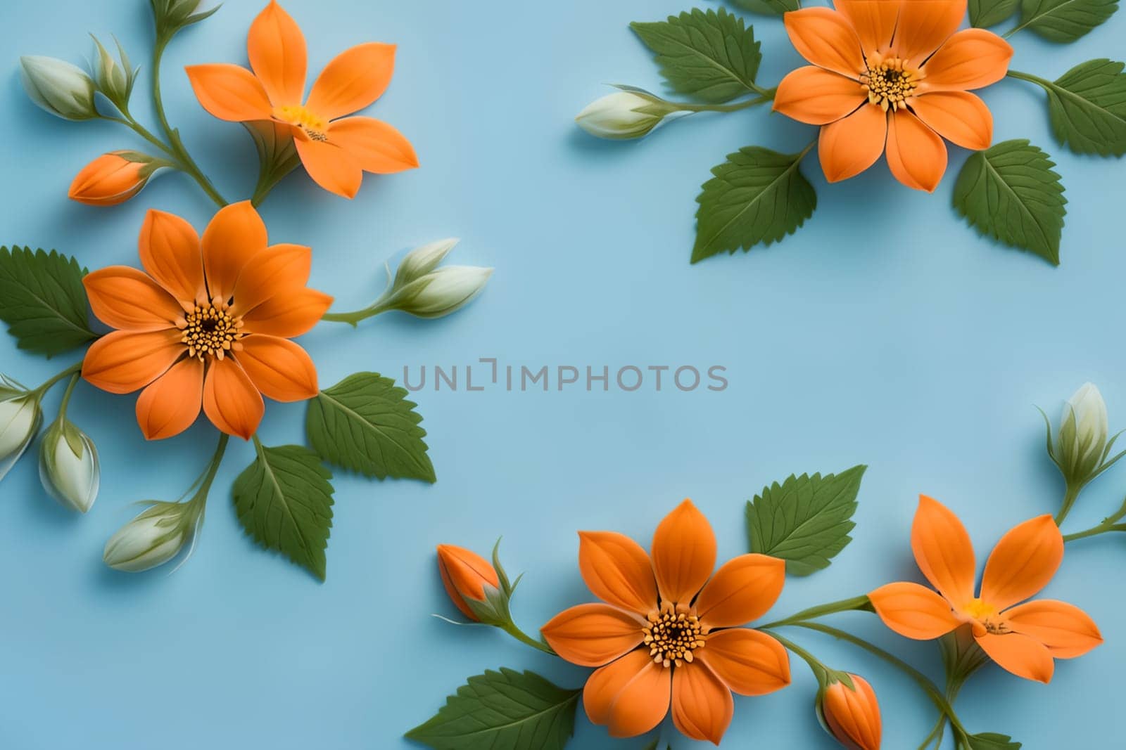 Bouquet of colorful bright flowers, isolated on a blue background.