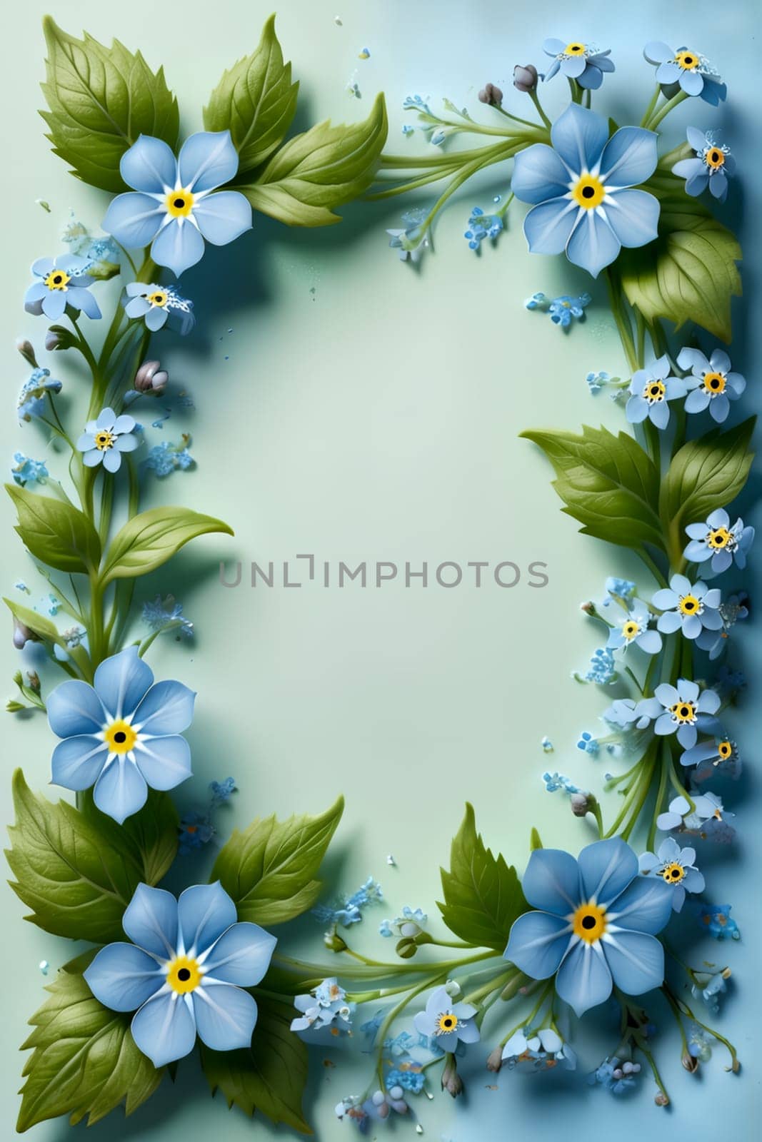 Bouquet of colorful bright flowers forget-me-not , isolated on a blue background.