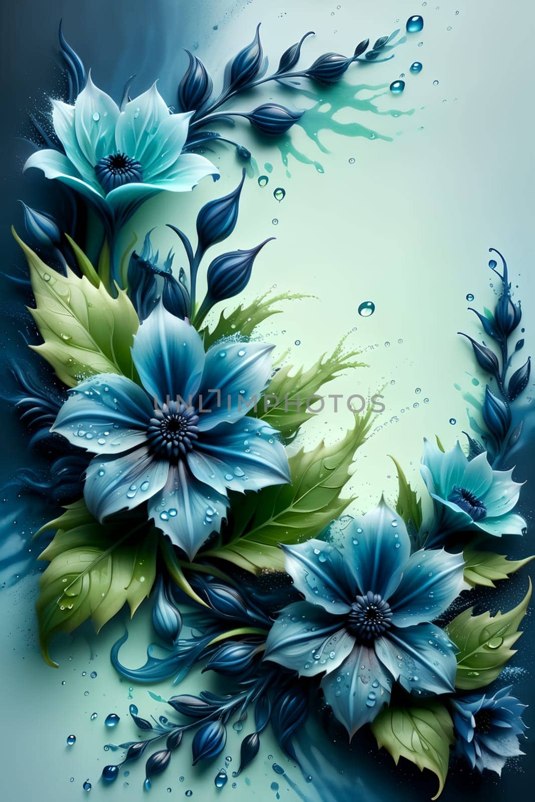 Bouquet of colorful bright flowers, isolated on a blue background.