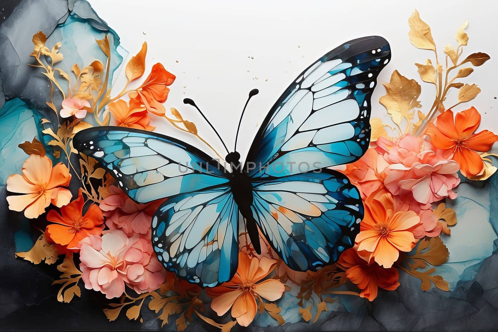 Butterfly painted in watercolor. AI generated