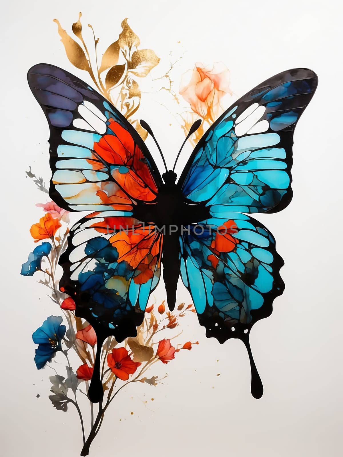 Butterfly painted in watercolor. AI generated