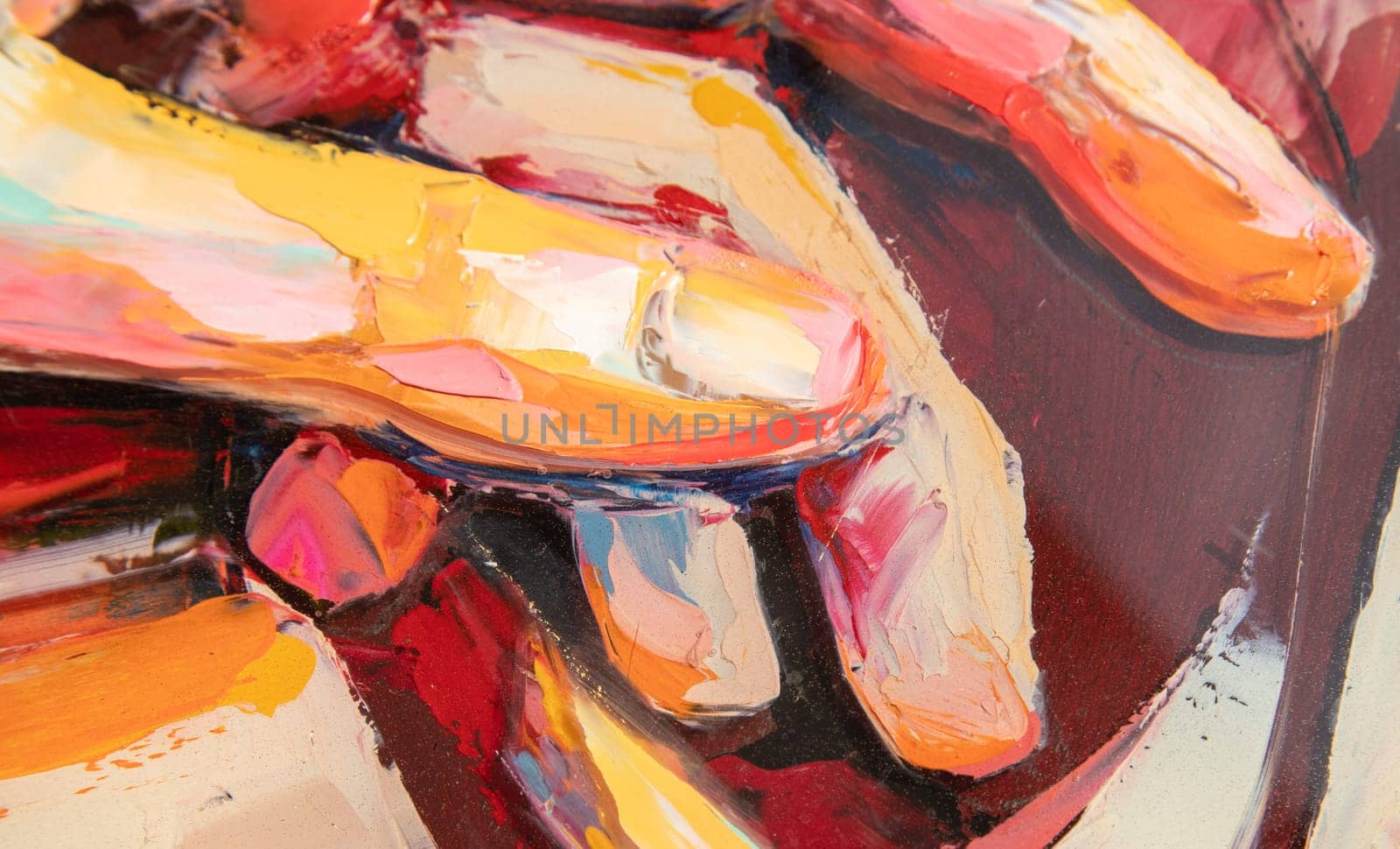 A fragment of the oil painting art. Art was painted with a palette knife and oil paints on round plywood. Conceptual abstract picture.