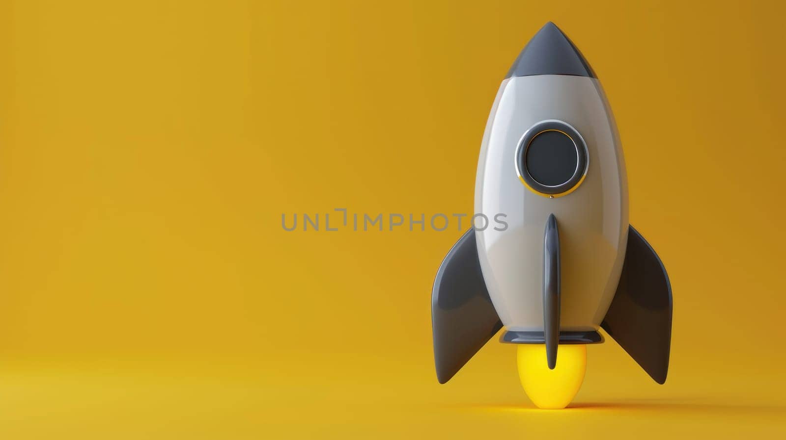 Rocket in 3d render cartoon gray and yellow for design composition. by golfmerrymaker