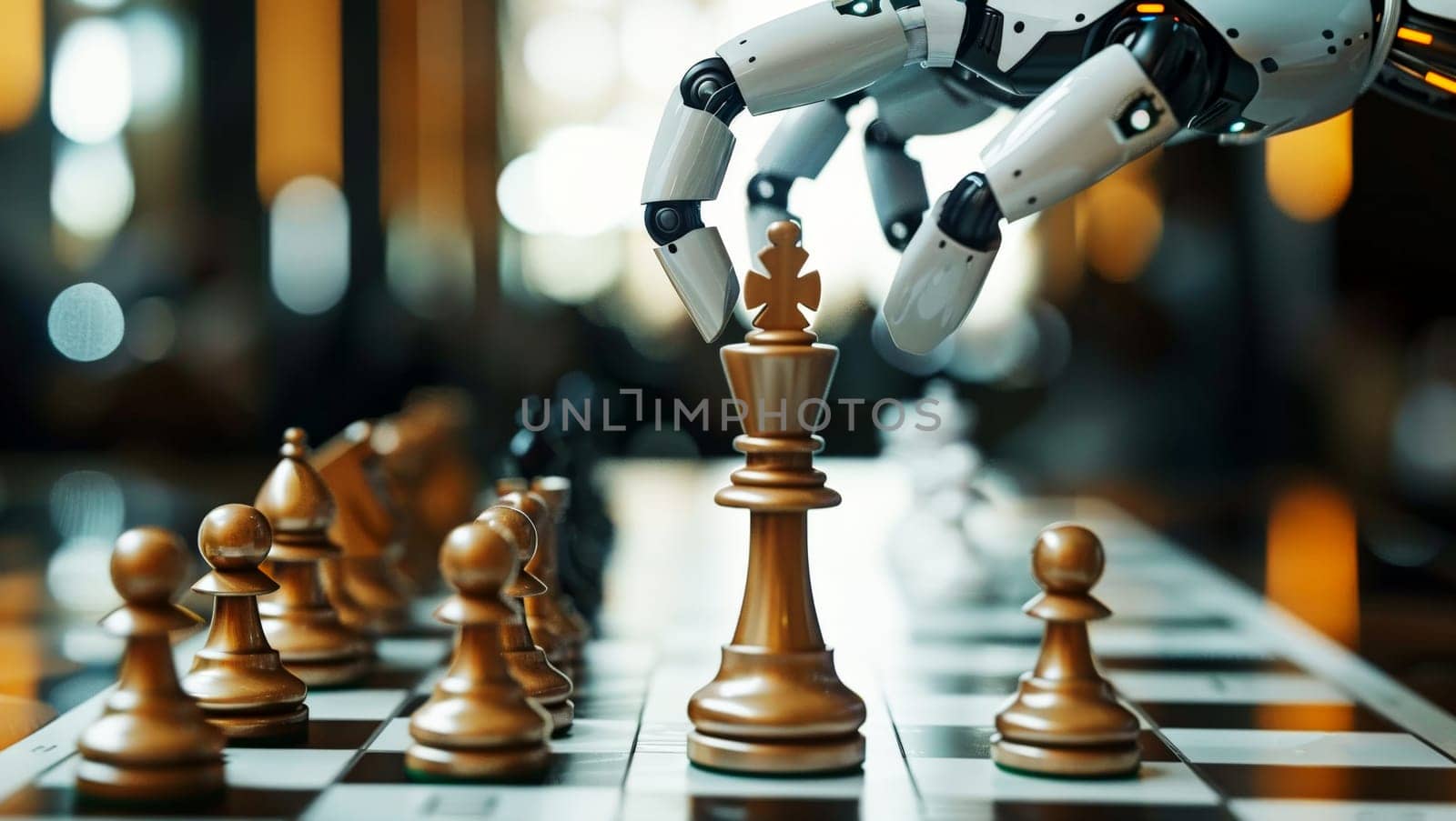 robotic hand holding chess piece. Business strategy planning concept.AI generative by matamnad