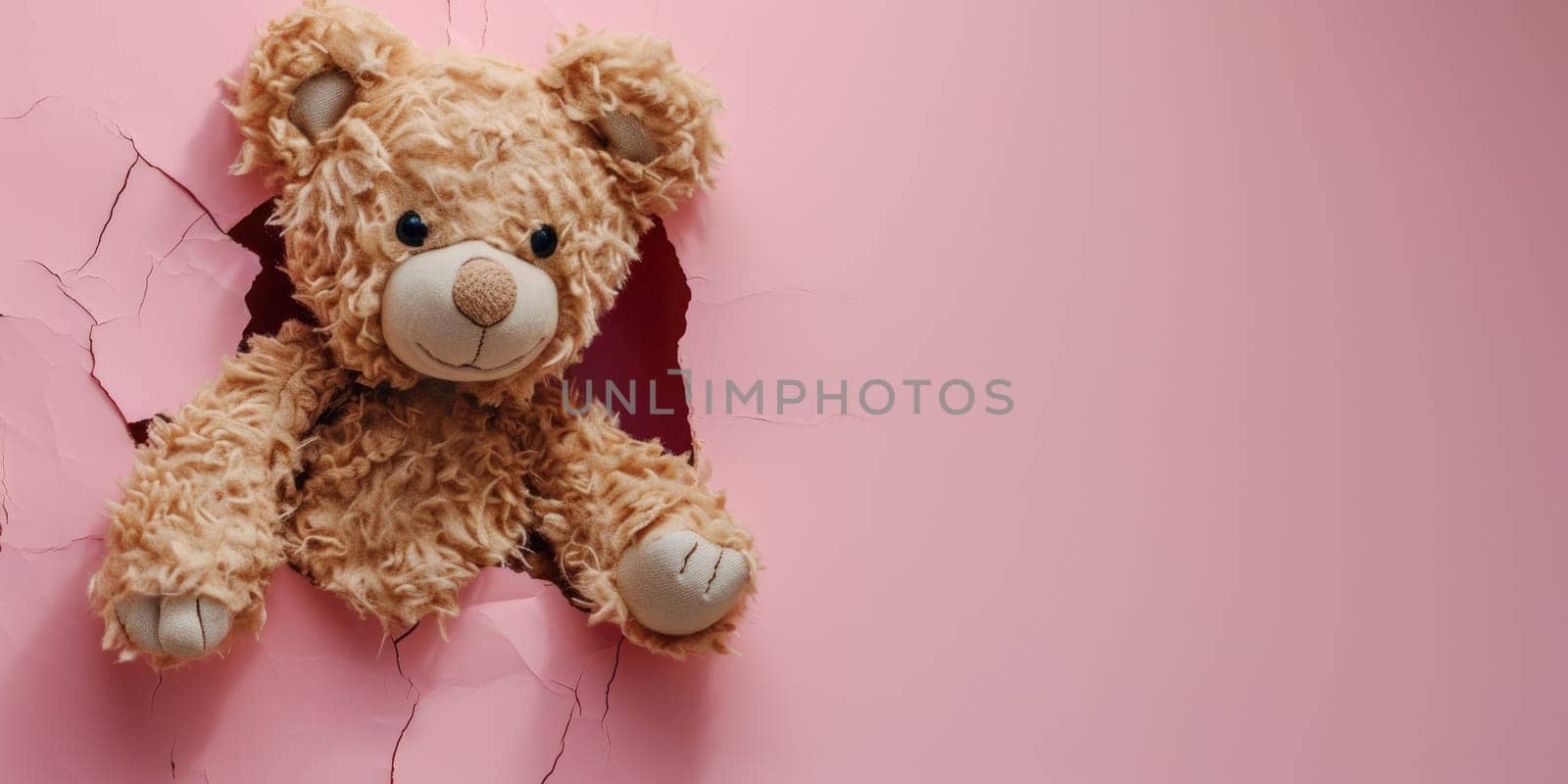 Zoom in picture of breaking pink wall and a teddy in a hollow pink hole. AIGX03. by biancoblue