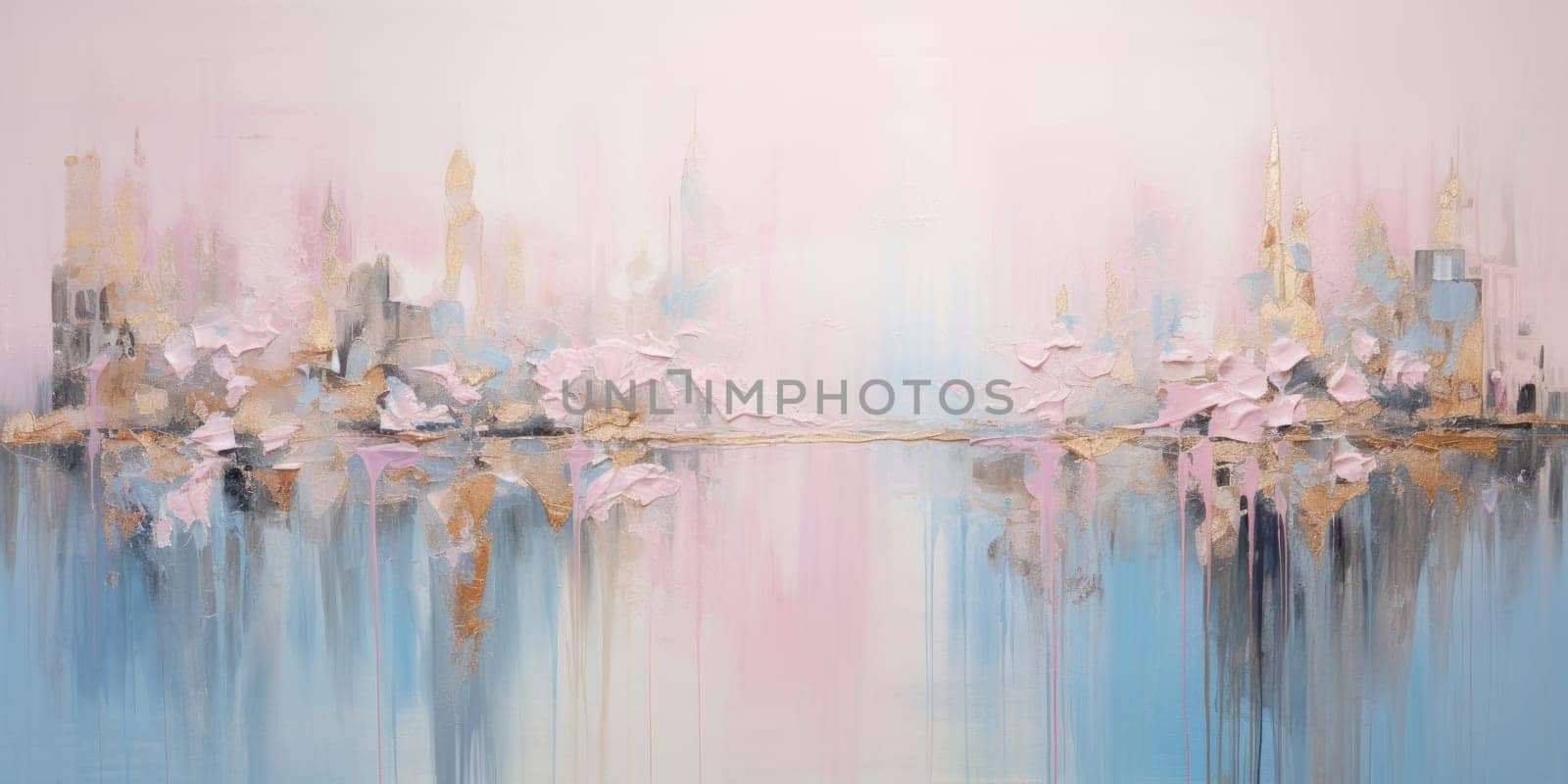 An abstract picture of gold, pink and blue color painted on background. AIGX01. by biancoblue