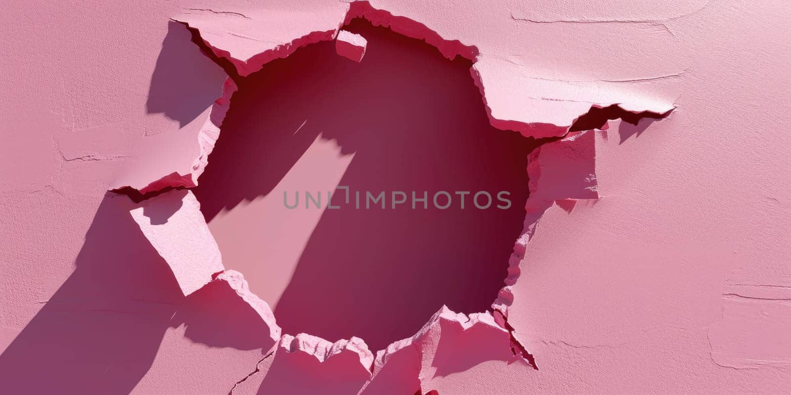 Zoom in picture of breaking pink wall and the hollow cracking pink hole. AIGX03. by biancoblue