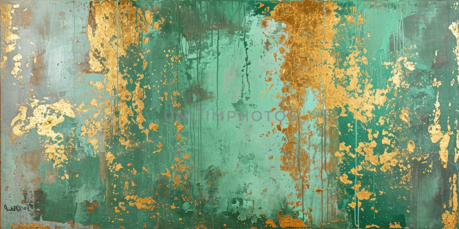 An abstract picture of gold, green and yellow color painted background. AIGX01. by biancoblue