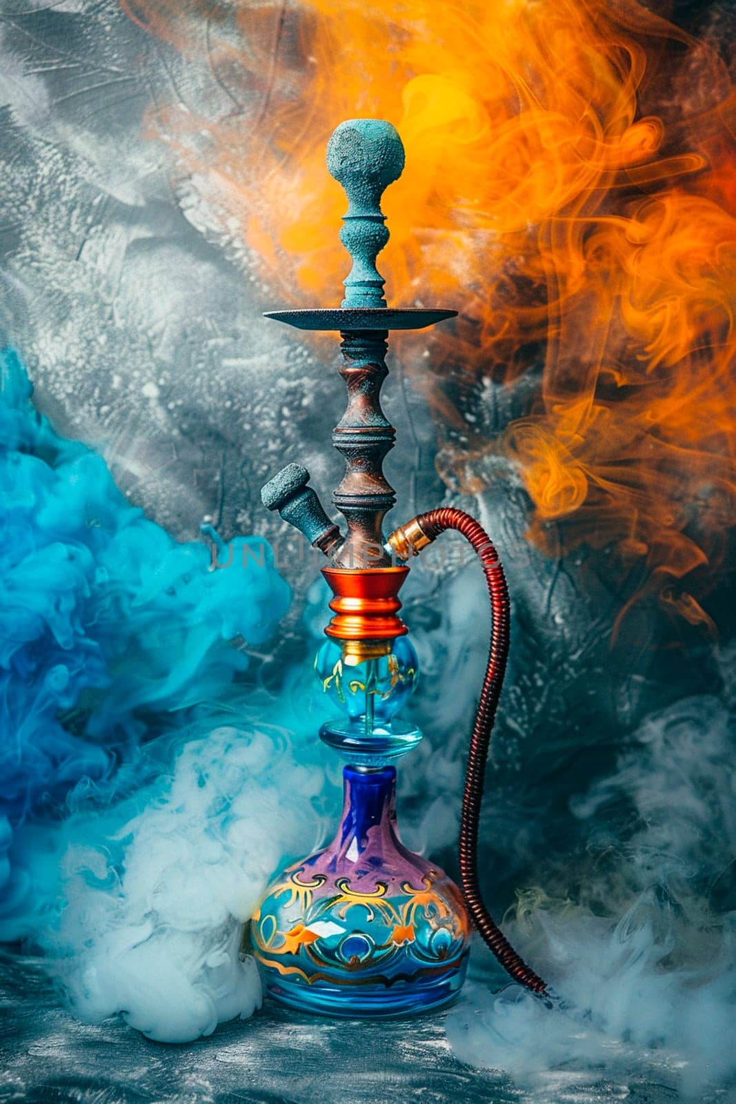 Hookah with a lot of smoke. Selective focus. black.