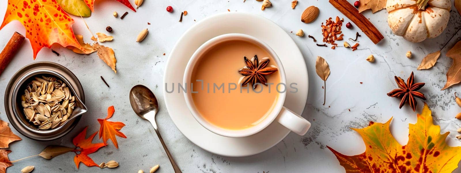pumpkin spice cappuccino autumn. Selective focus. by yanadjana