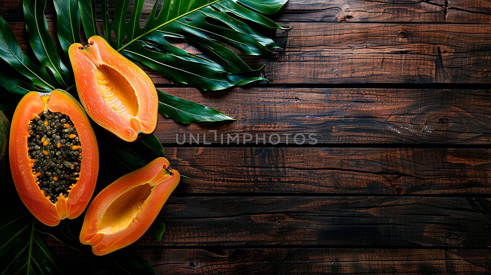 Papaya on a wooden background. Selective focus. by yanadjana