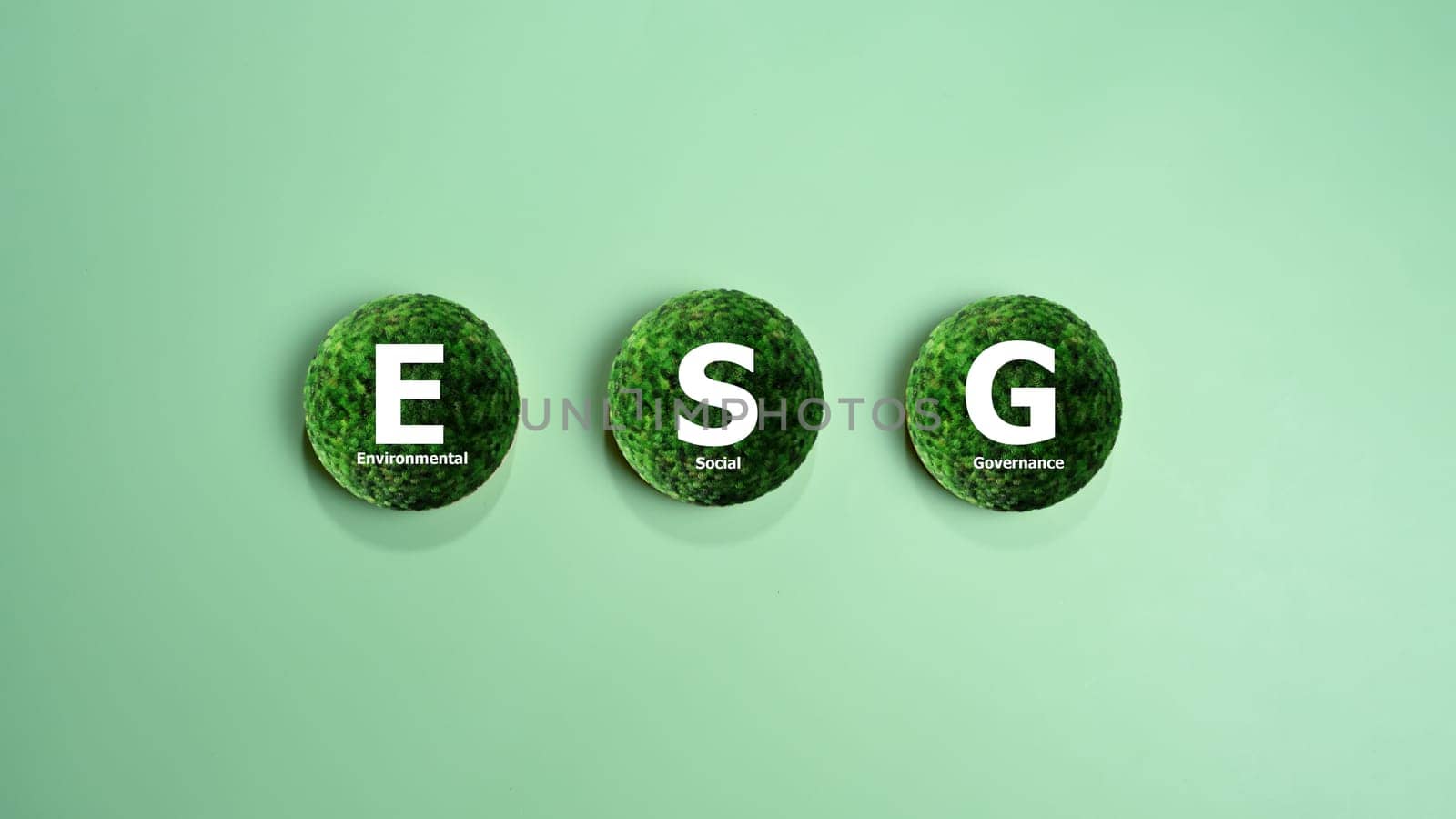 ESG concepts for sustainable environment, society and governance Businesses are environmentally responsible, A circular wooden board with the abbreviation ESG printed on a green background.