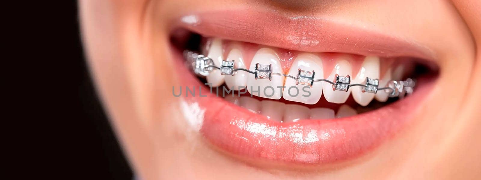 Braces on teeth treated by dentist. Selective focus. by yanadjana