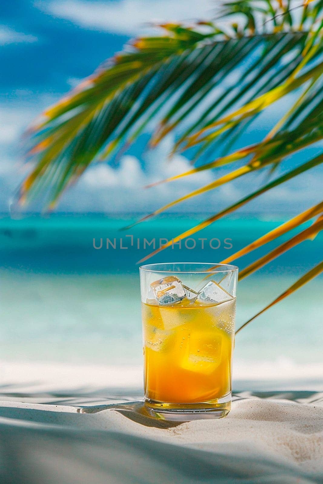 beautiful cocktail against the backdrop of the sea. Selective focus. by yanadjana