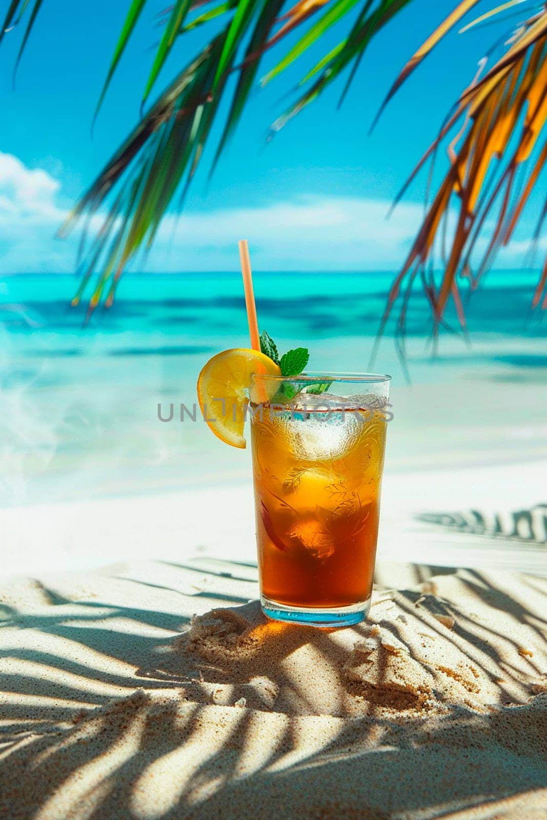 beautiful cocktail against the backdrop of the sea. Selective focus. by yanadjana