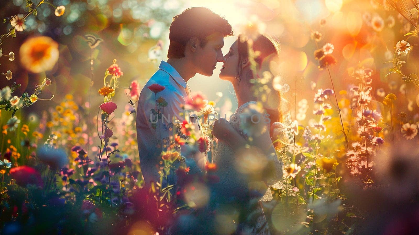 lovers kiss in a blooming garden. Selective focus. people.