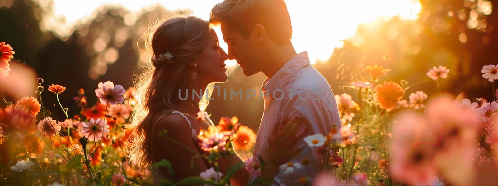 lovers kiss in a blooming garden. Selective focus. people.