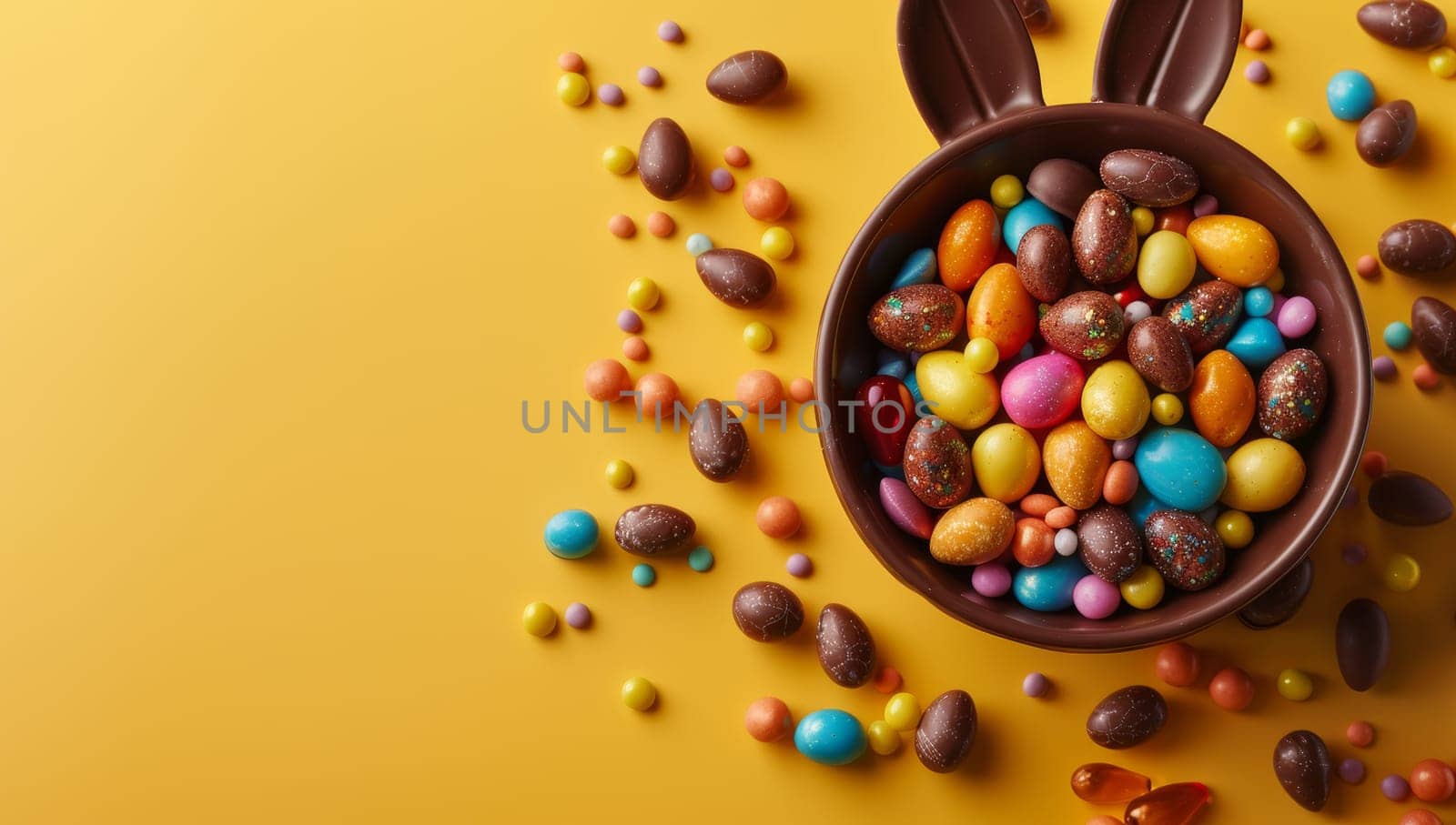 Colorful chocolate Easter eggs in a bowl