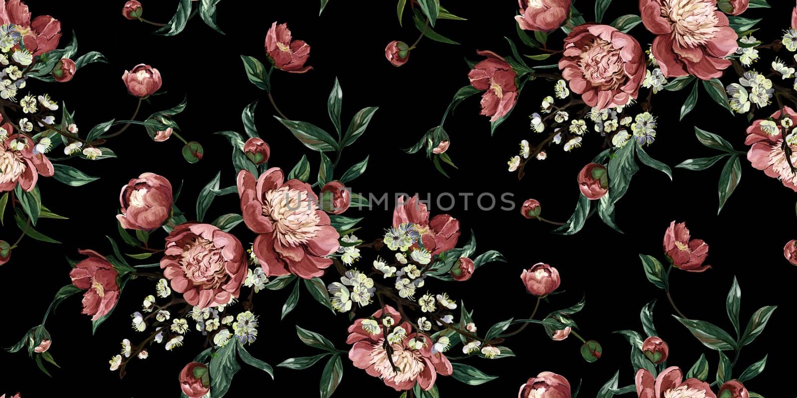 Seamless Asian oriental classical pattern drawn with pink peonies in a classic oriental style for textile
