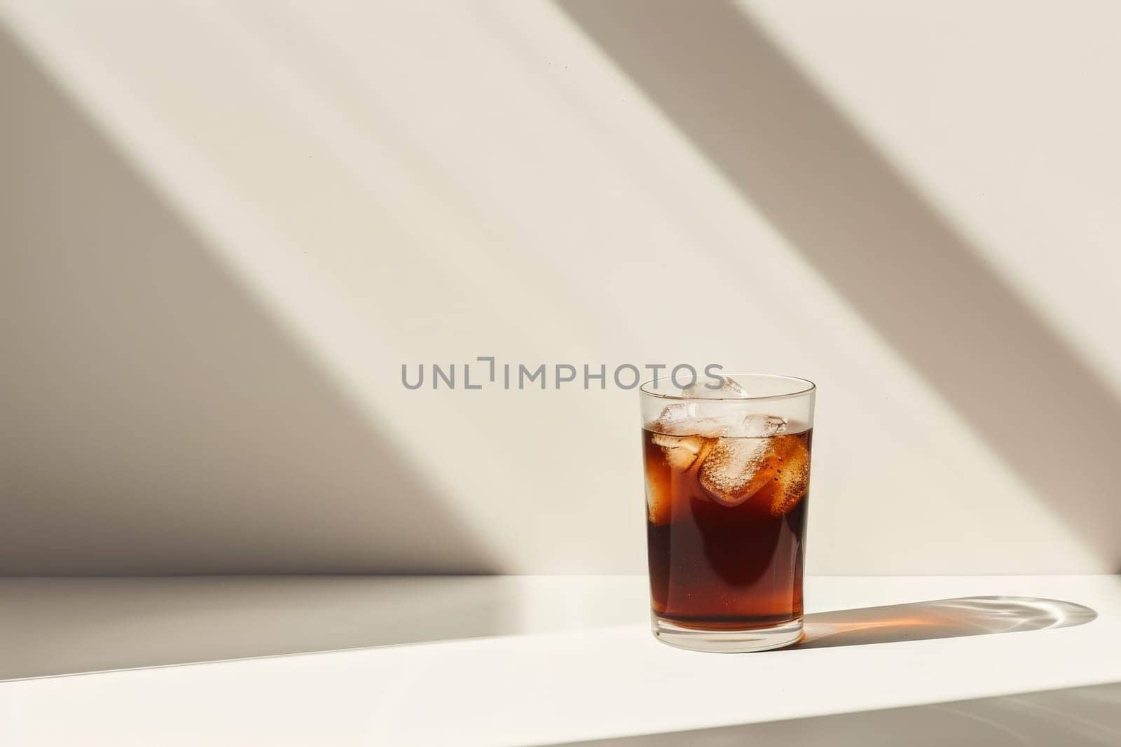 A glass of iced black coffee on white background and Clean composition, minimal style by nijieimu