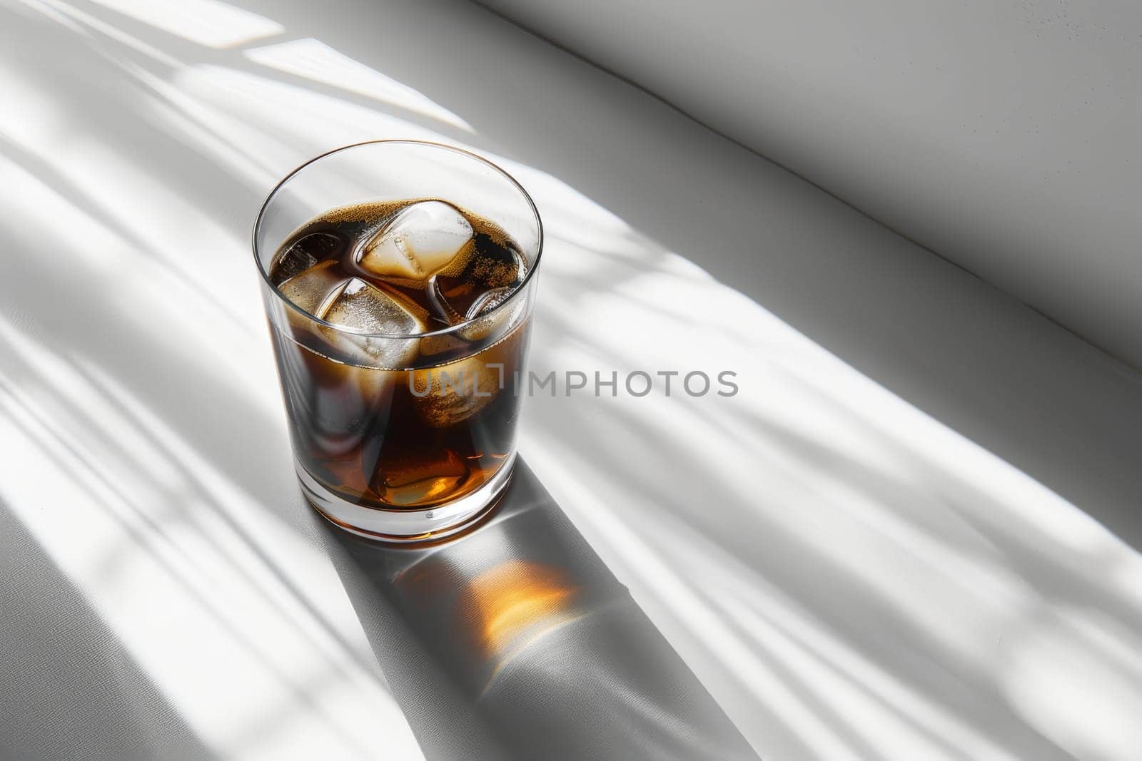 A glass of iced black coffee on white background and Clean composition, minimal style by nijieimu
