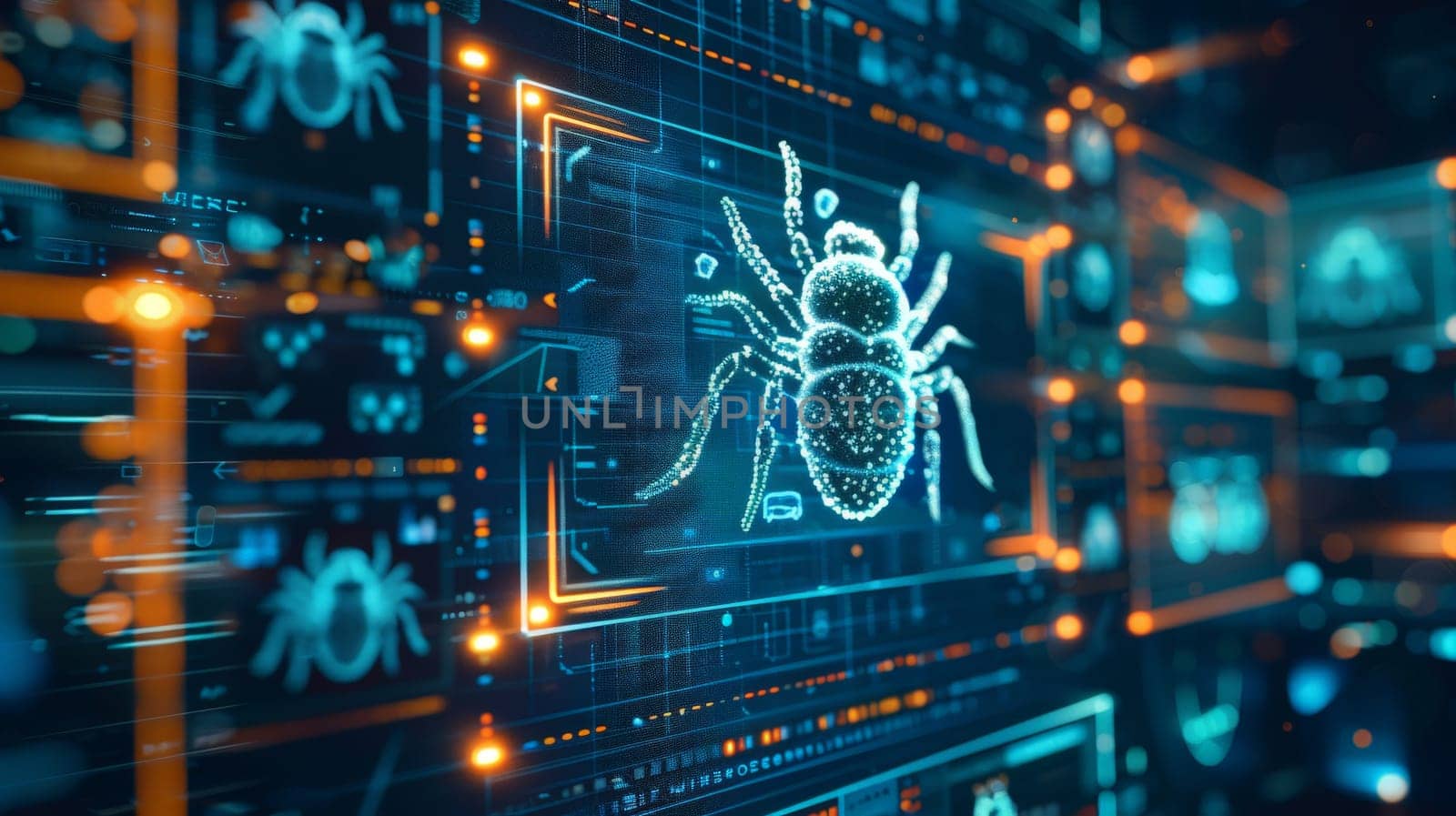 a bug spreading across multiple devices, digital threats concept by nijieimu