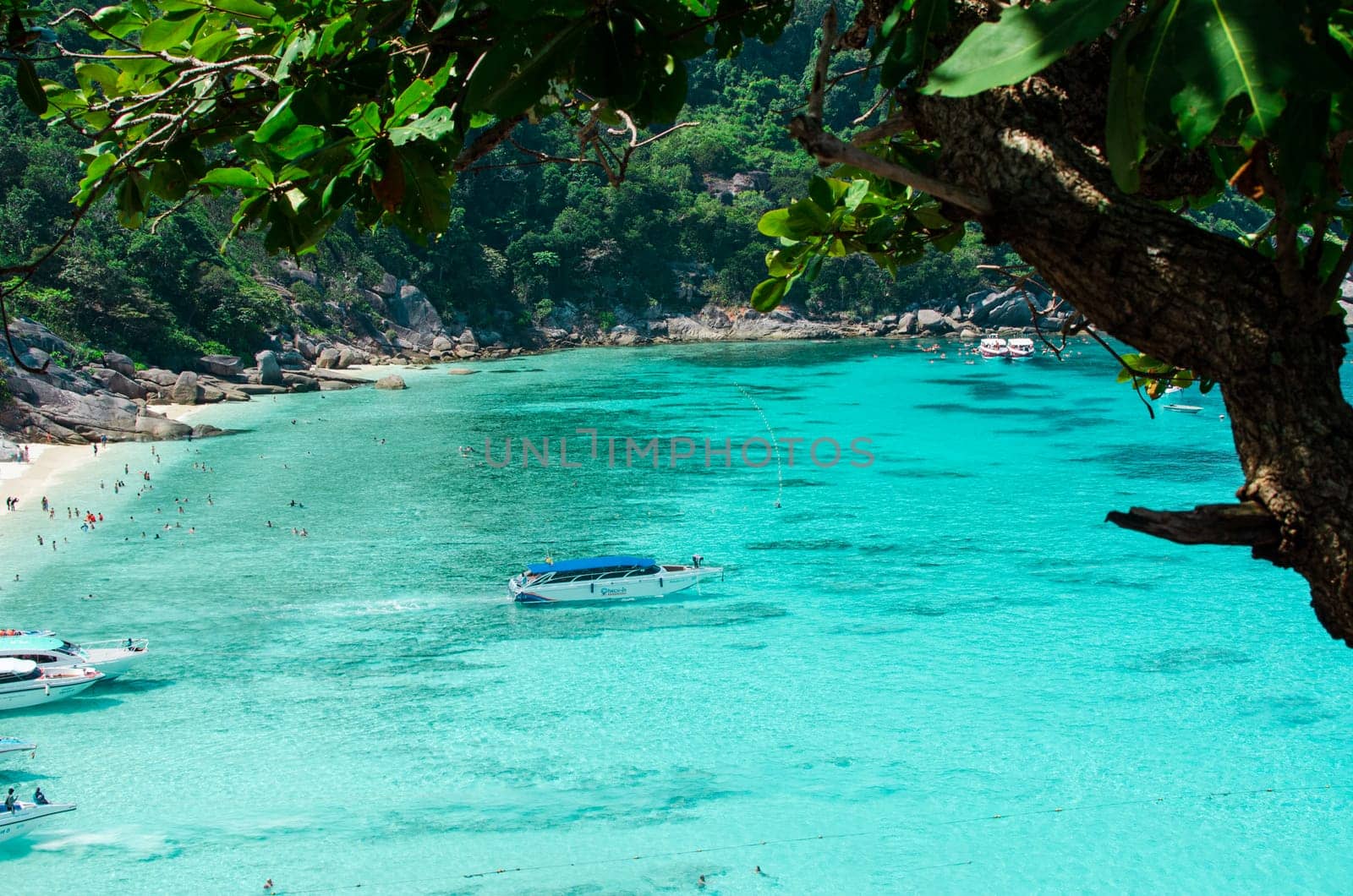 Tropical islands of ocean blue sea water and white sand beach at Similan Islands with famous Sail Rock, Phang Nga Thailand nature landscape by lucia_fox