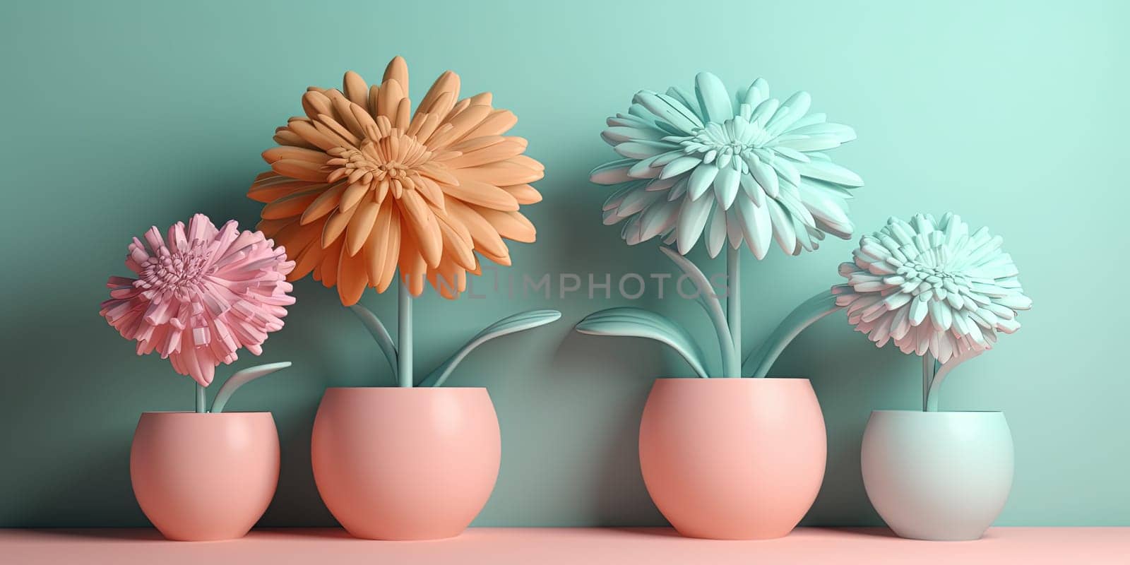 Illustration Pastel Colors Brighten Flowers in pots