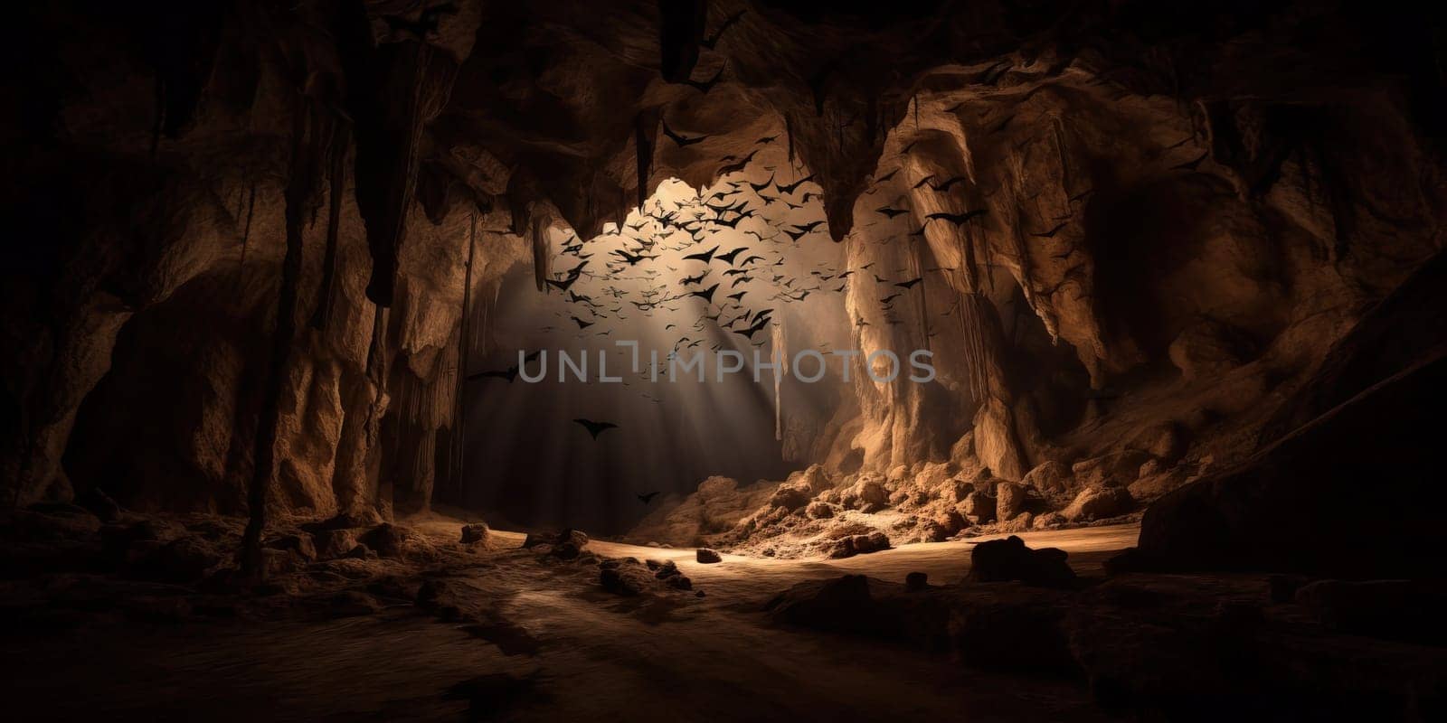 Interior Of Dark Cave With Lots Of Bars by GekaSkr