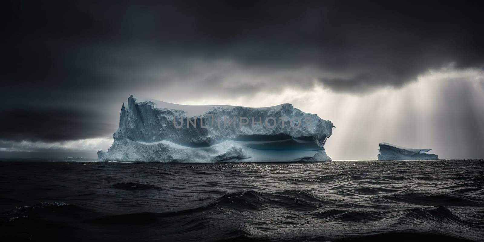 Iceberg Waving On Big Cold Waves Of North Ocean In Storm by GekaSkr