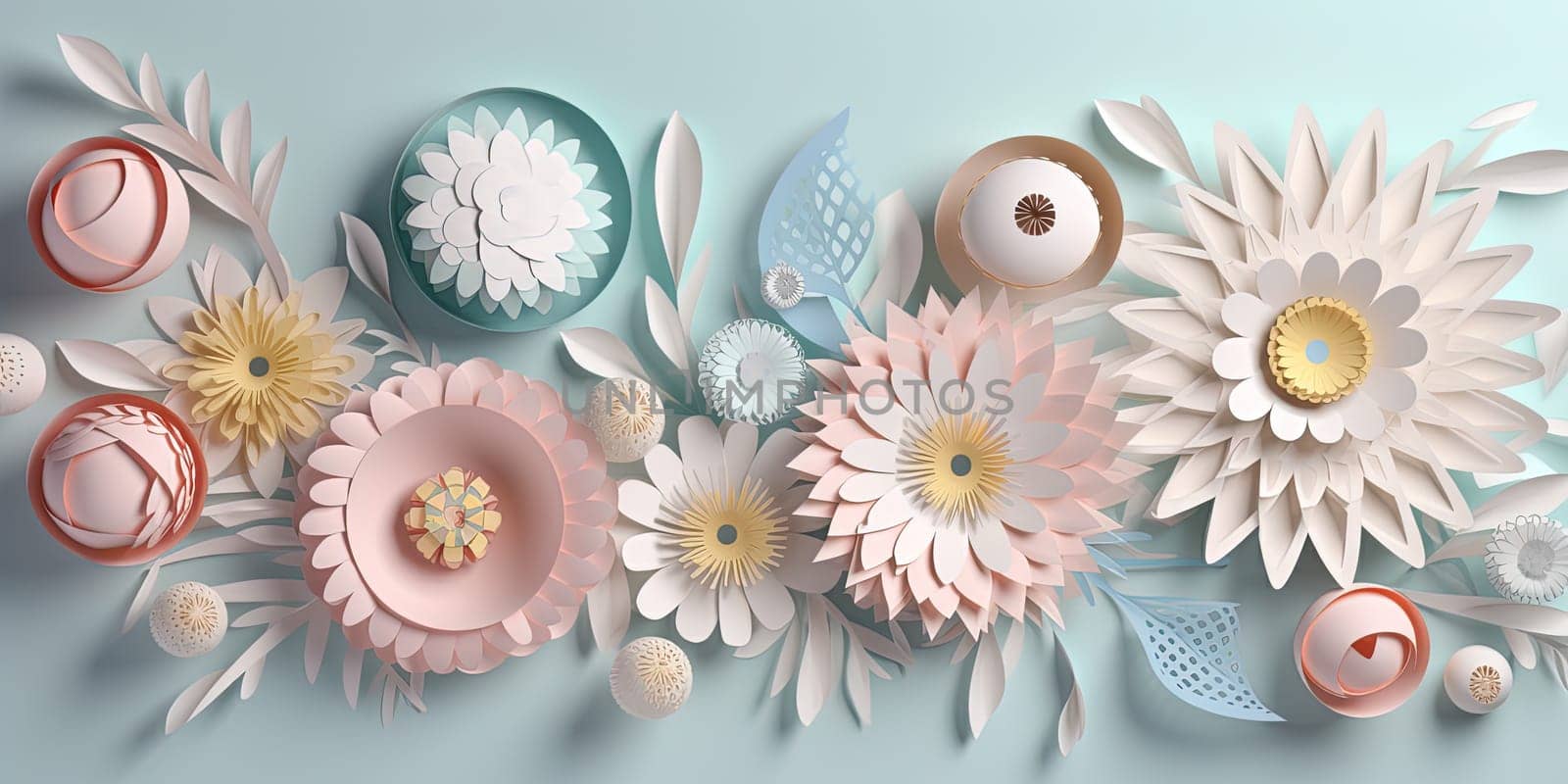 Pastel Colors Brighten Quilling Illustration On Paper, Filled With Flowers