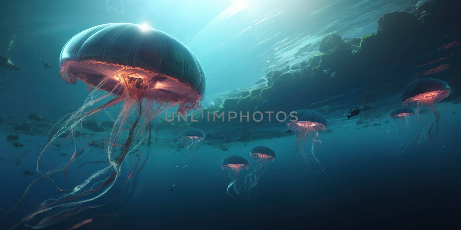 Beautiful Jellyfish In Water Of Ocean by GekaSkr