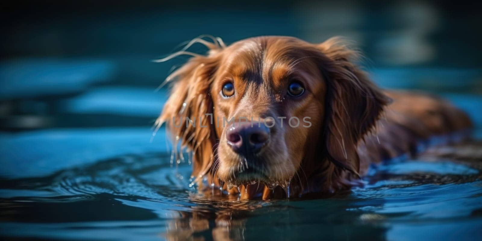 Dog swimming in pool loves water. by GekaSkr