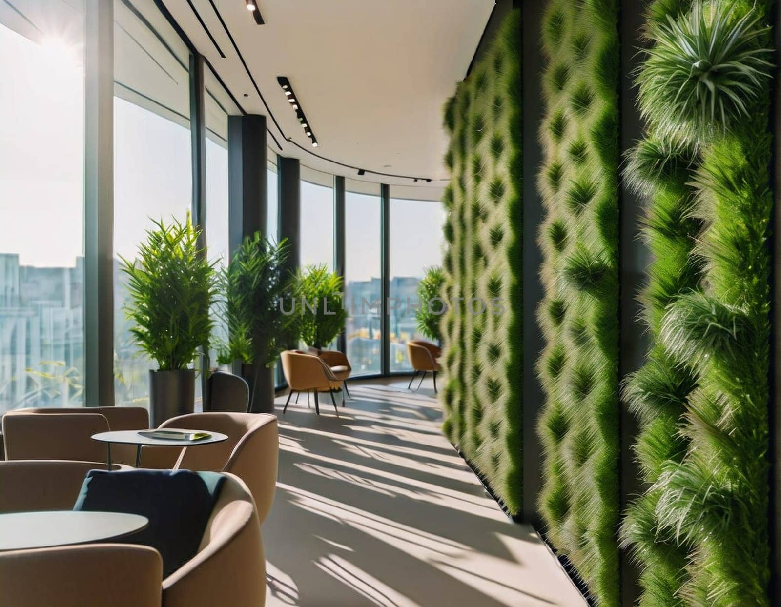 Vertical garden indoors. Living green wall in modern office interior by fascinadora