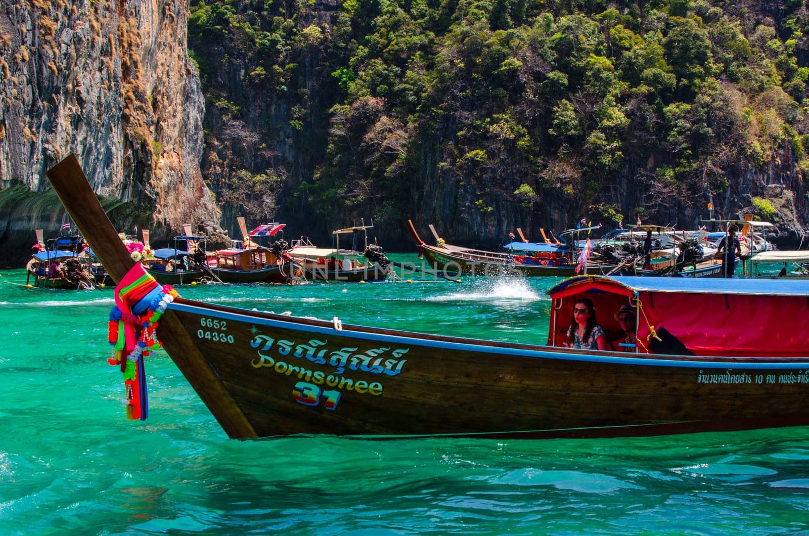 Views of the Islands of Thailand and turquoise water, rocks, yachts or boats by lucia_fox