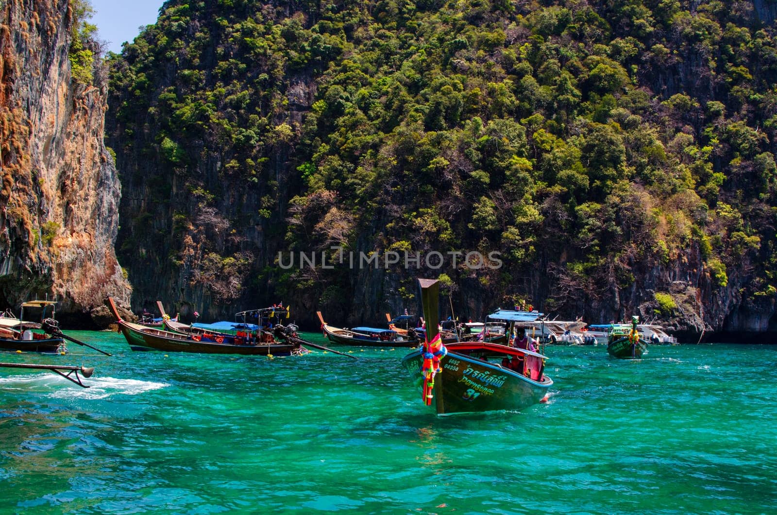 Views of the Islands of Thailand and turquoise water, rocks, yachts or boats by lucia_fox