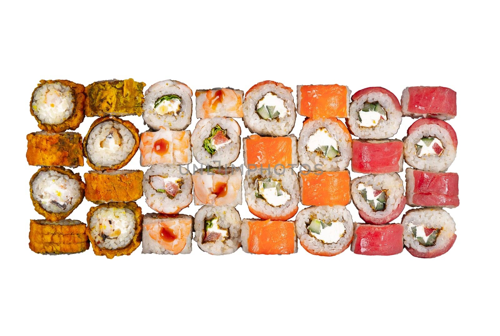 Sushi set served on white background. by BY-_-BY