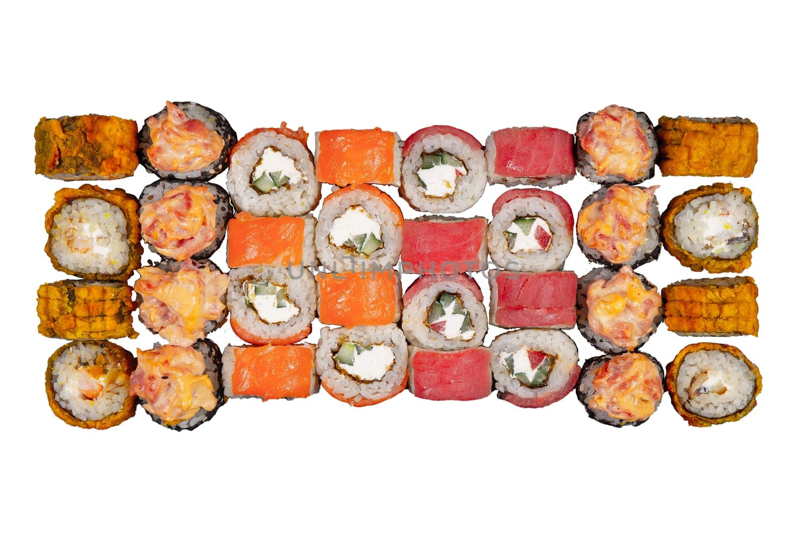 Sushi set served on white background. by BY-_-BY