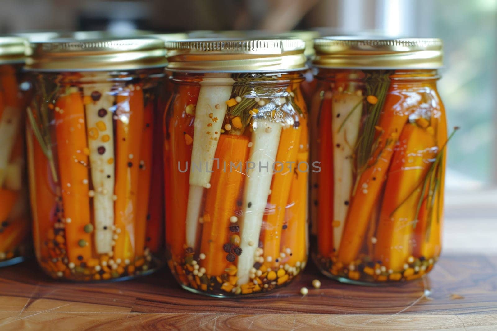 autumn pickles carrots on wooden table . ai generated