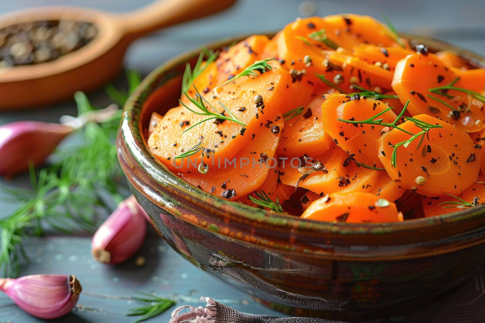 autumn pickles carrots on wooden table . ai generated