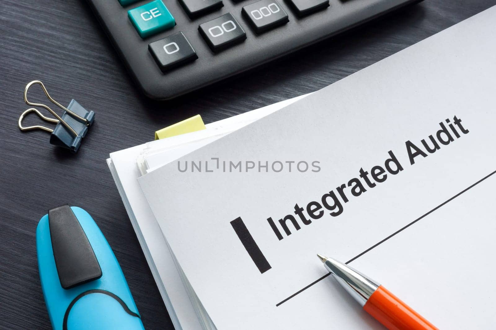 Papers with integrated audit report and calculator. by designer491