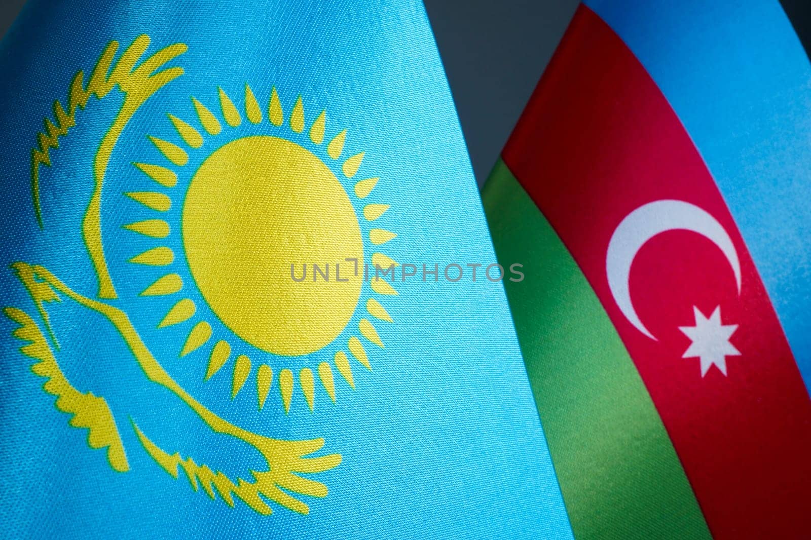 Close-up of the flag of Kazakhstan and Azerbaijan. by designer491