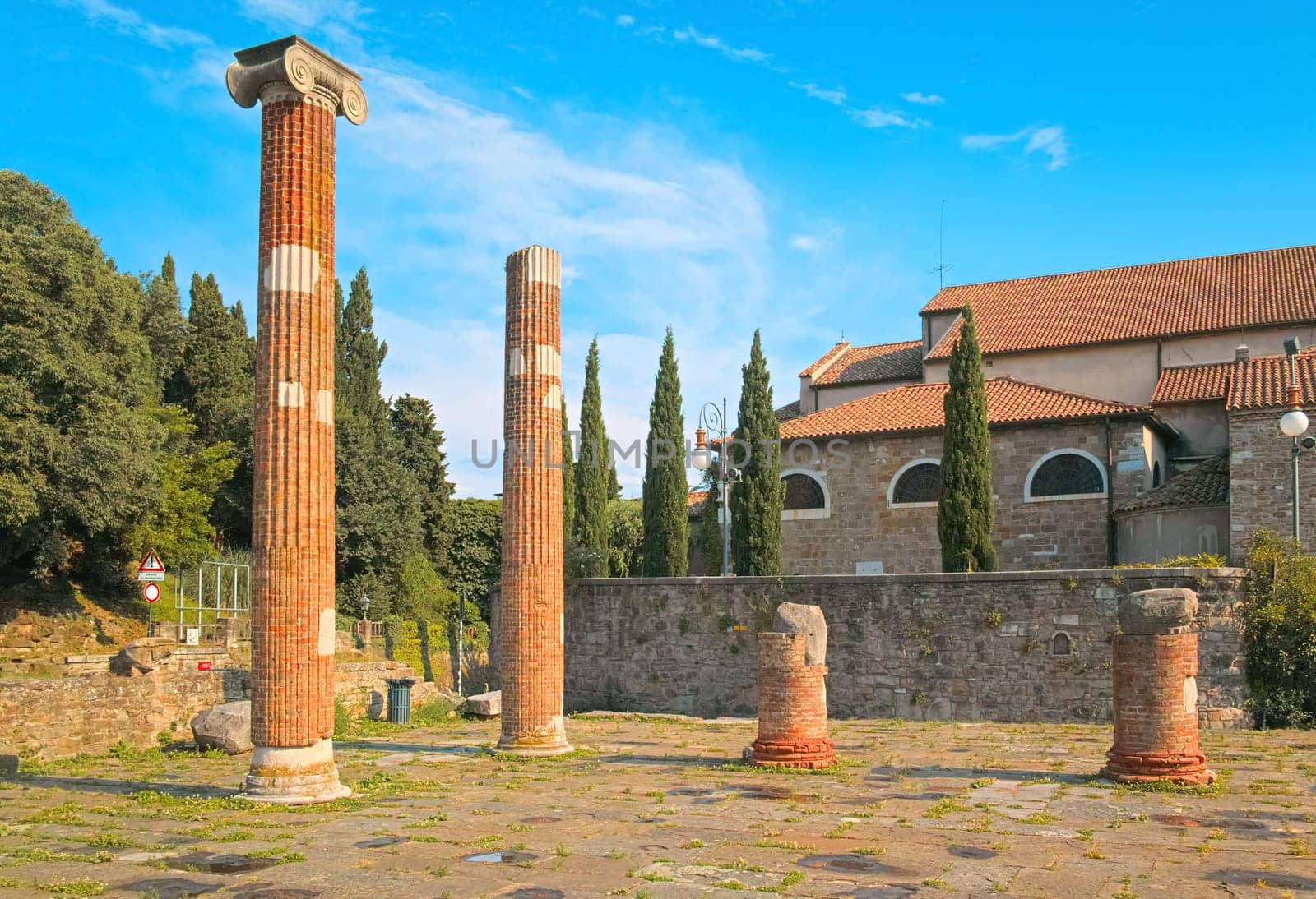 Ancient columns of San Giusto near Paleochristian basilica of Trieste, Friuli-Venezia Giulia, Italy. High quality photo